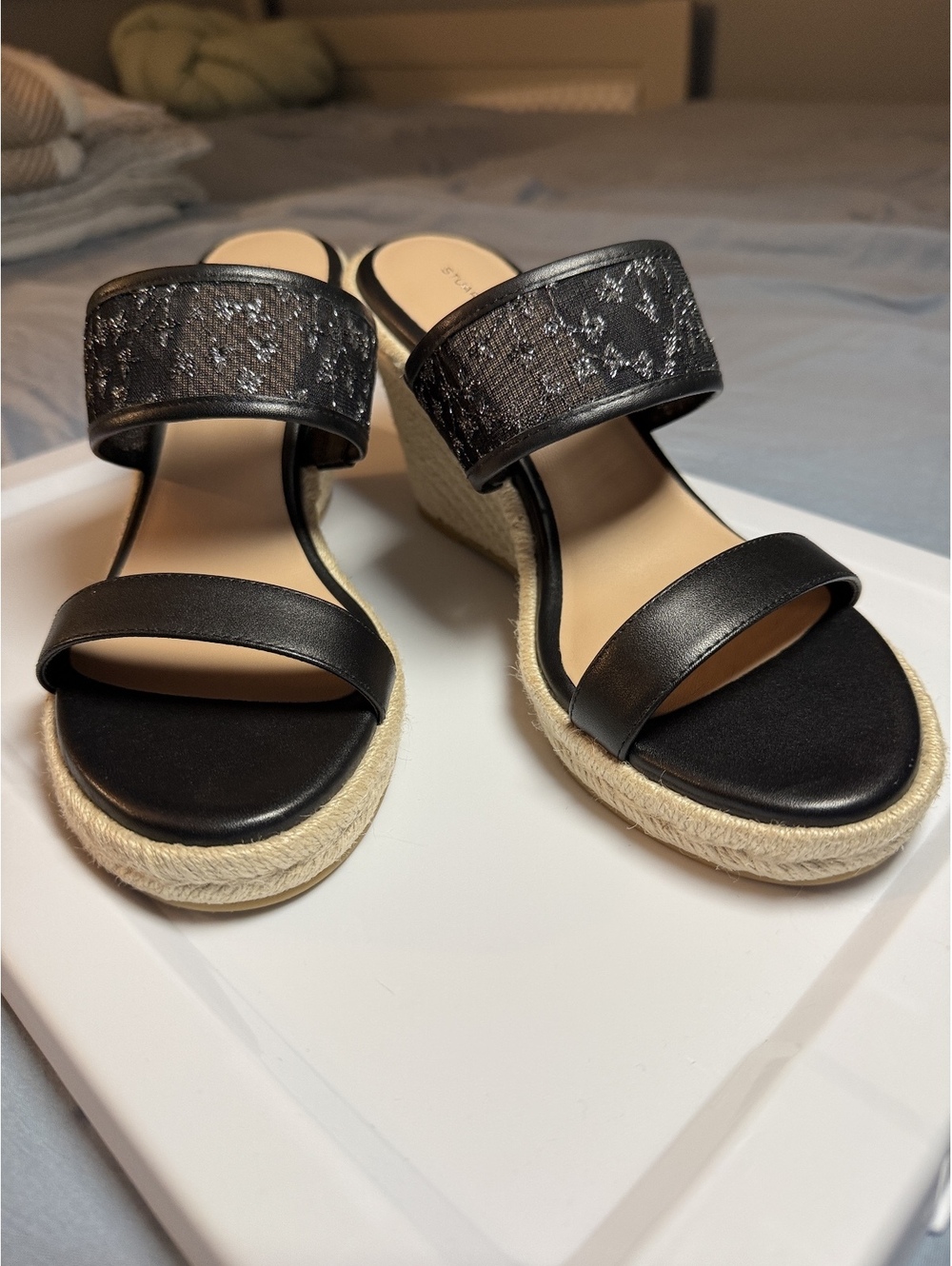 Stuart Weitzman Black Espadrille Wedge Sandals Size 8